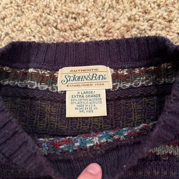 St. John’s Bay Cotton Acrylic Blend Grandpa Knit Y2K Retro Pattern Sweater Sz.XL - Picture 2 of 8